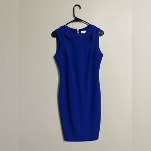 Calvin Klein Ultramarine Blue Cutout Stretch Crepe Knit Sheath Dress Size 6 New